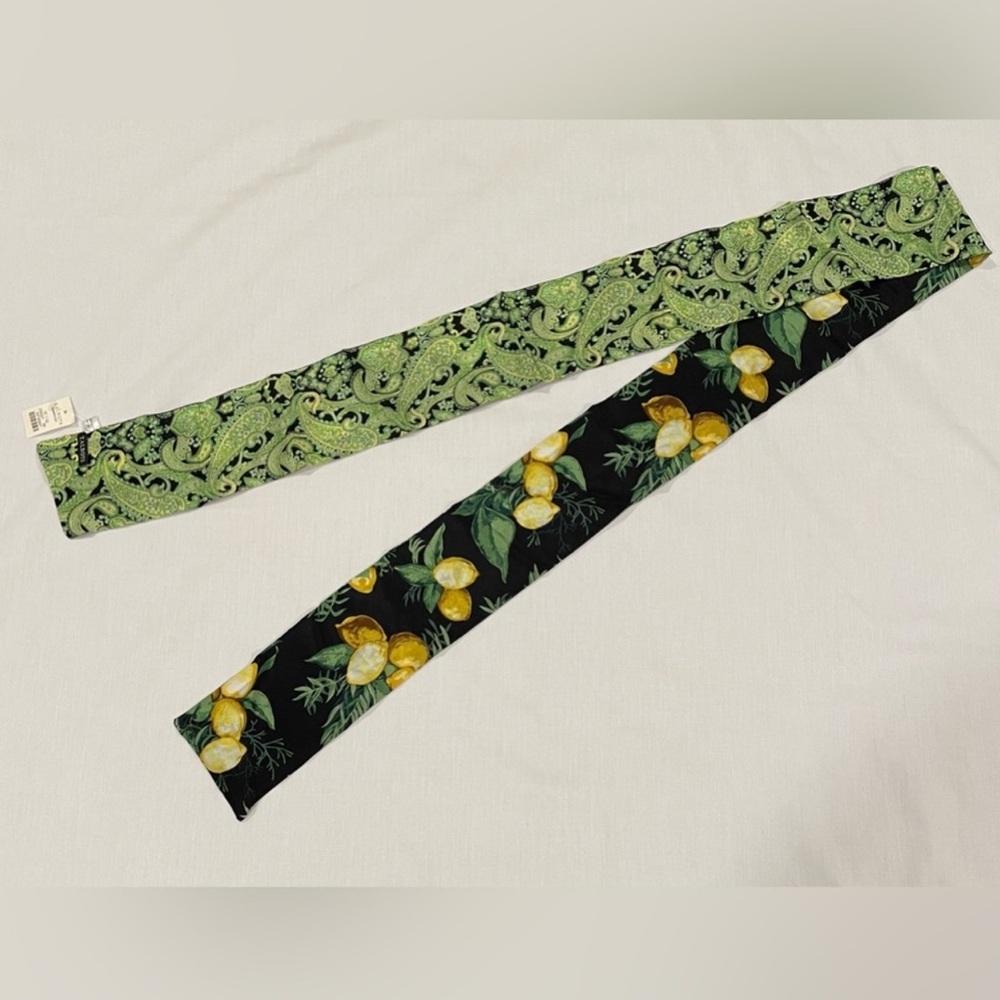 Talbots Silk Scarf Green Paisley on one side, Lemons on the Reverse